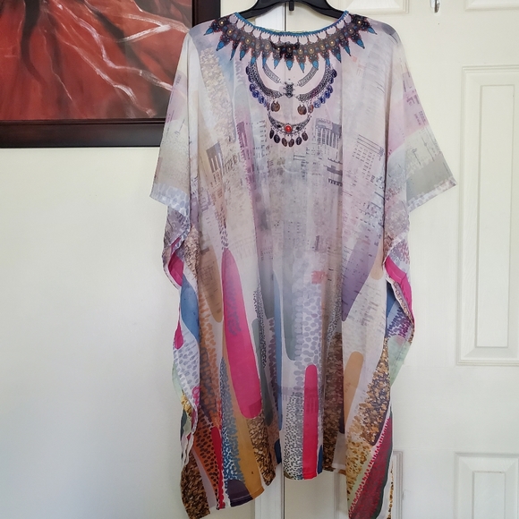 Ashley Stewart Ana & Rose Collab Rhinestone Print Plus Size Caftan - Picture 4 of 10